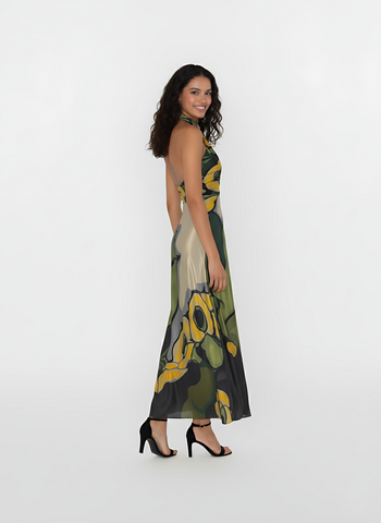 Golden Flora Halter Dress