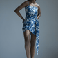 Abstract blue printed cotton midi dress with a fresh summer aesthetic