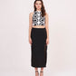 Monochrome two-piece co-ord set ideal for evening wear, combining a graphic bodice with a flowy solid bottom.