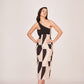 Abstract print silk midi dress with a refined, modern finish
