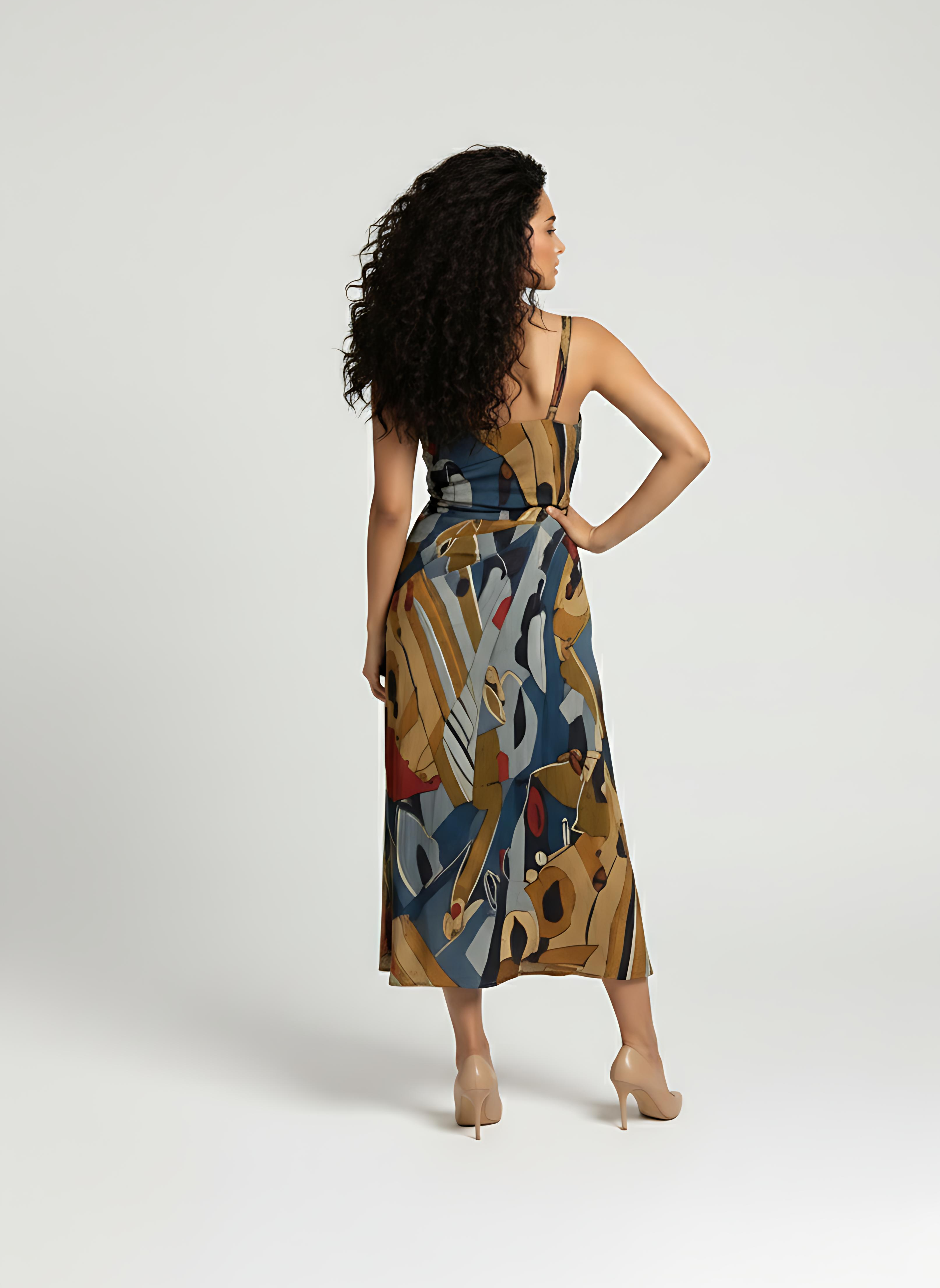 Modern Abstract Slit Midi Dress