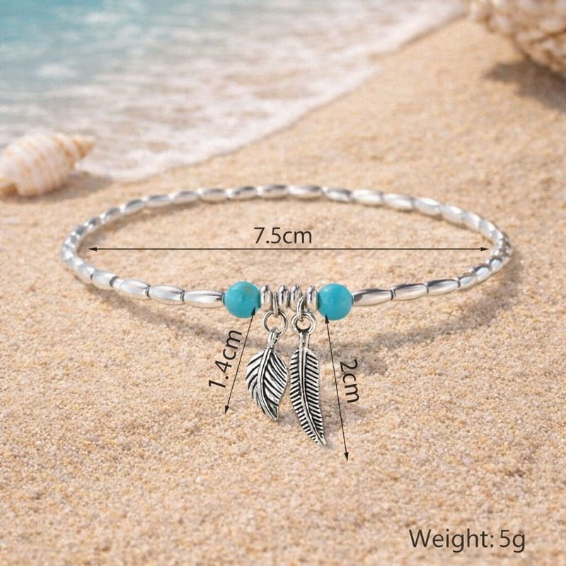 Turquoise Leaf Beaded Anklet