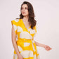 Sleeveless cotton satin wrap dress with a flattering, feminine silhouette