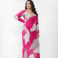 Curve fit chinon dress with a knot front detail and long sleeves for a balanced look