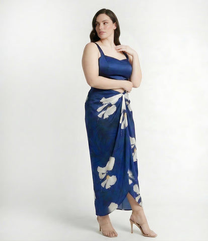 Curve fit crepe co-ord set with a structured crop top and high-waist wrap skirt for a flattering shape