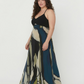 Curve fit crepe dress with a halter neckline and adjustable tie-back, designed for a comfortable and flattering fit