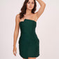 Strapless cotton satin mini dress with a fitted bodice and smooth finish