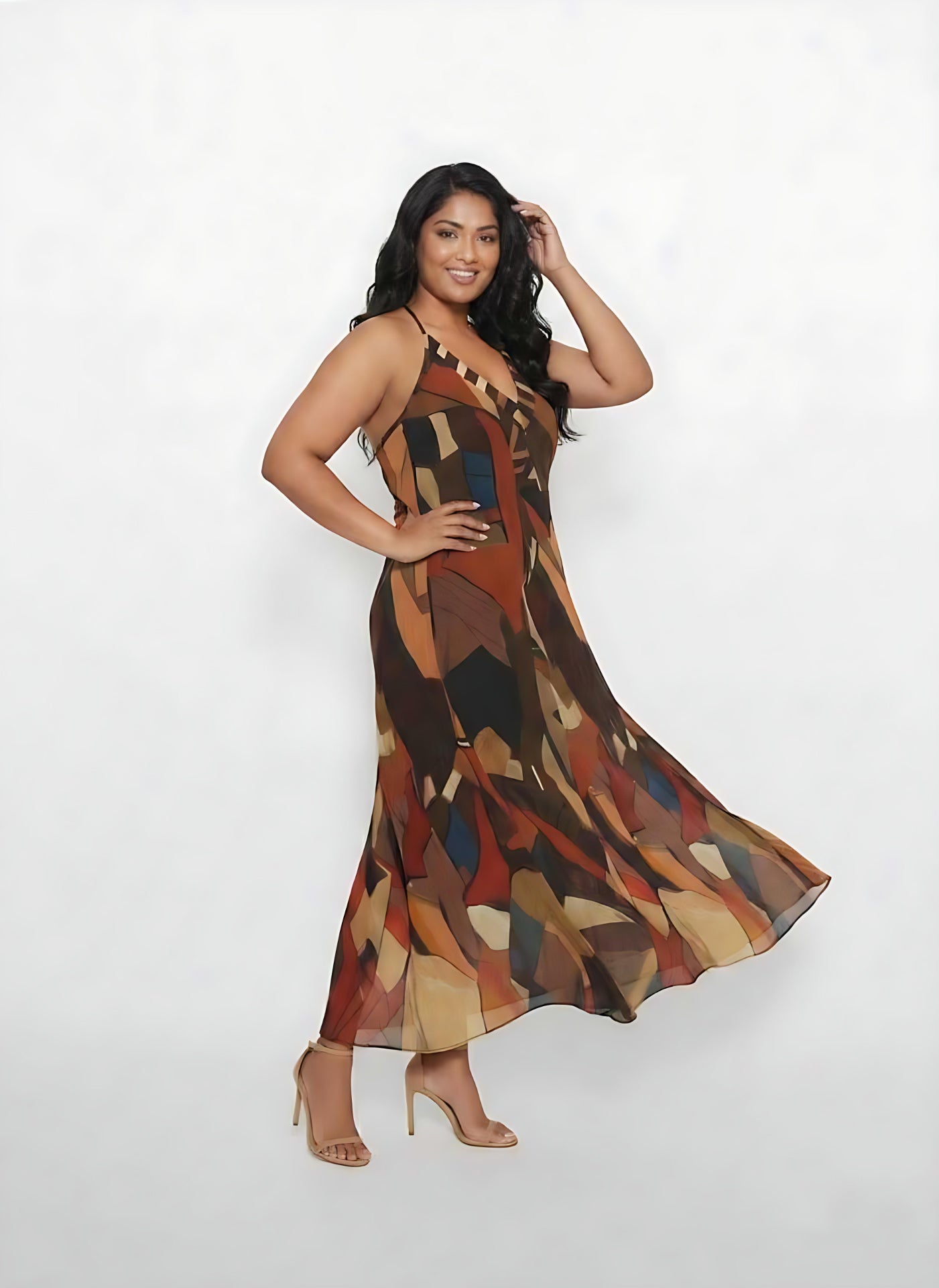Plus size chinon maxi dress with a breathable, airy silhouette that moves comfortably with the body