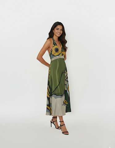 Verdant Bloom Halter Dress