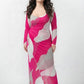 Extended size abstract print dress, perfect for parties, dinners, and evening occasions
