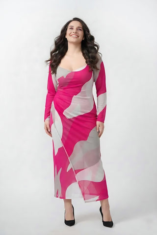 Extended size abstract print dress, perfect for parties, dinners, and evening occasions