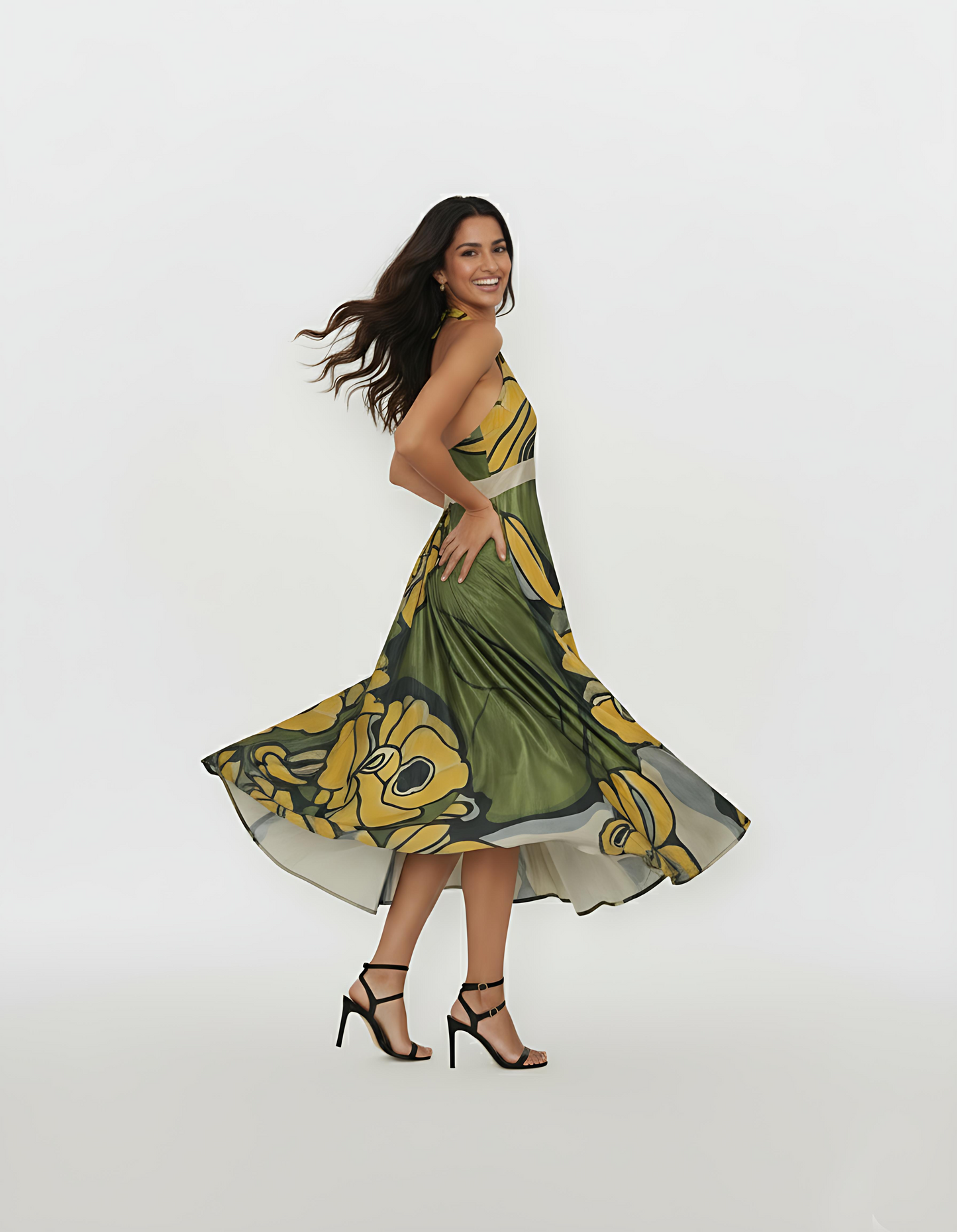 Verdant Bloom Halter Dress