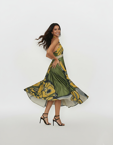 Verdant Bloom Halter Dress