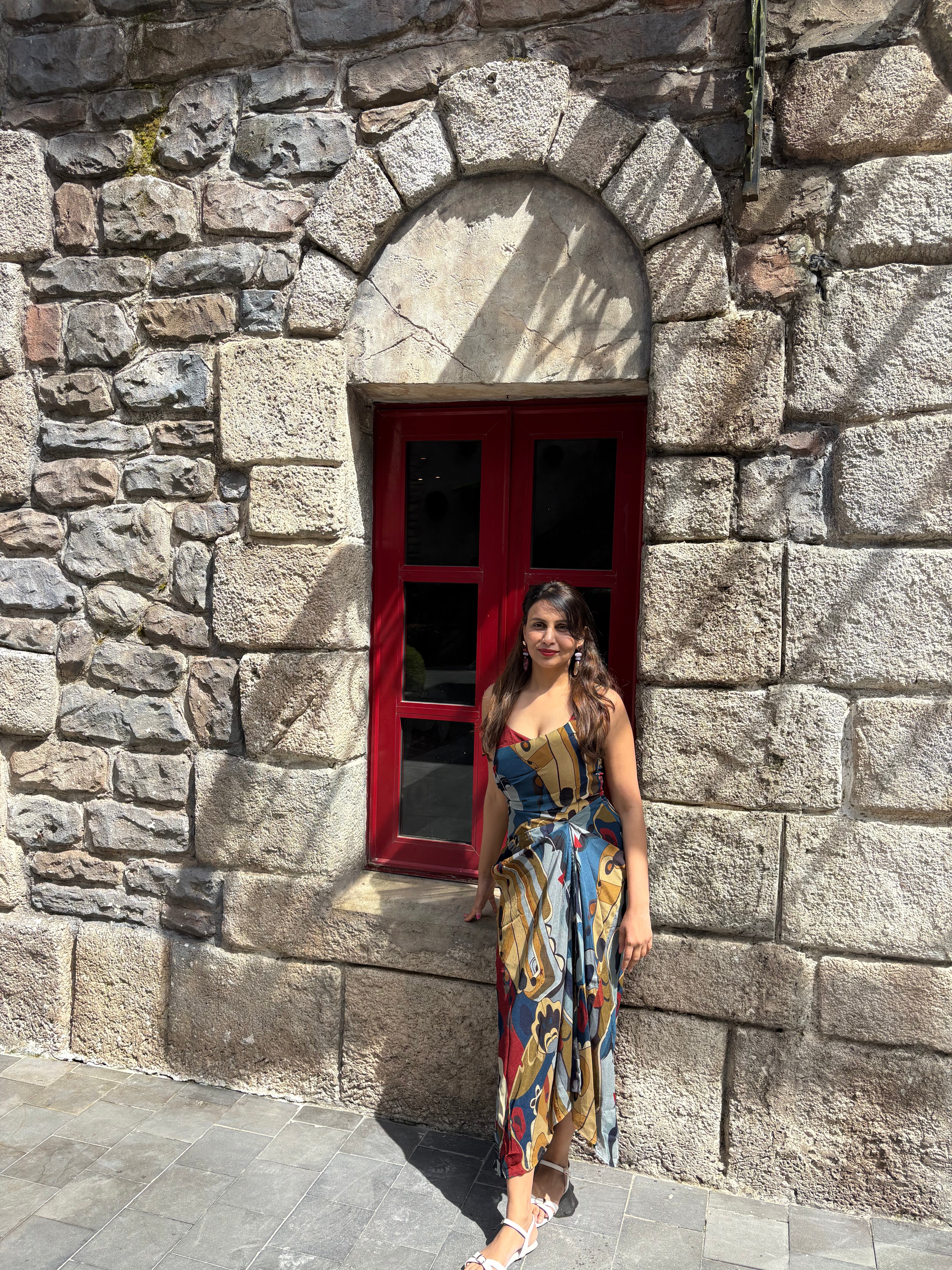 Modern Abstract Slit Midi Dress
