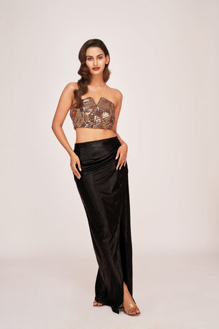 Faux leather co-ord set with an off-shoulder tube top, ideal for upscale nights out and evening gatherings