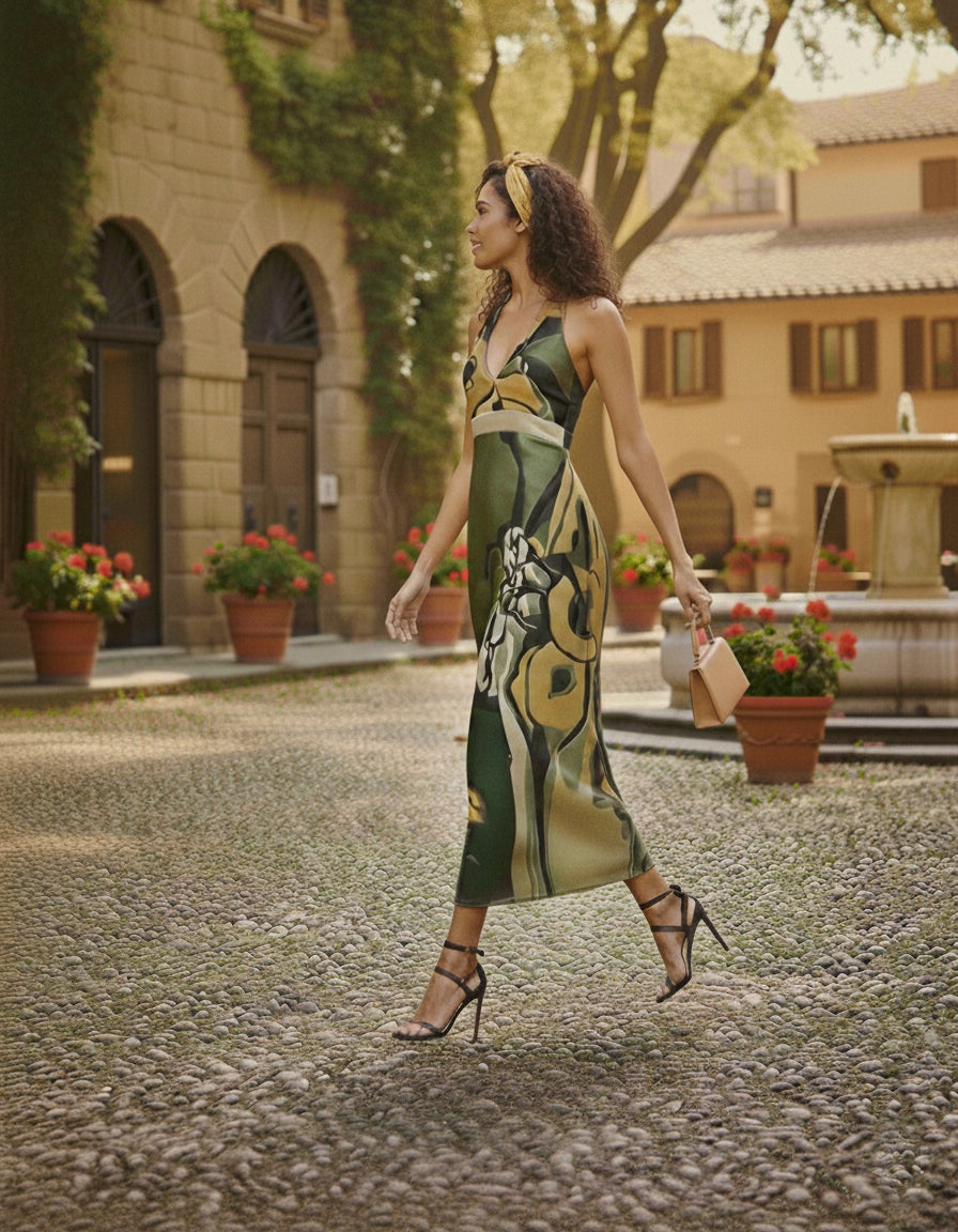 Verdant Bloom Halter Dress