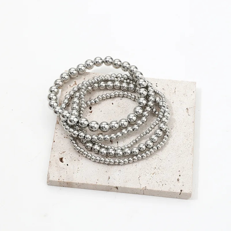 Silver Beaded Anklet Set