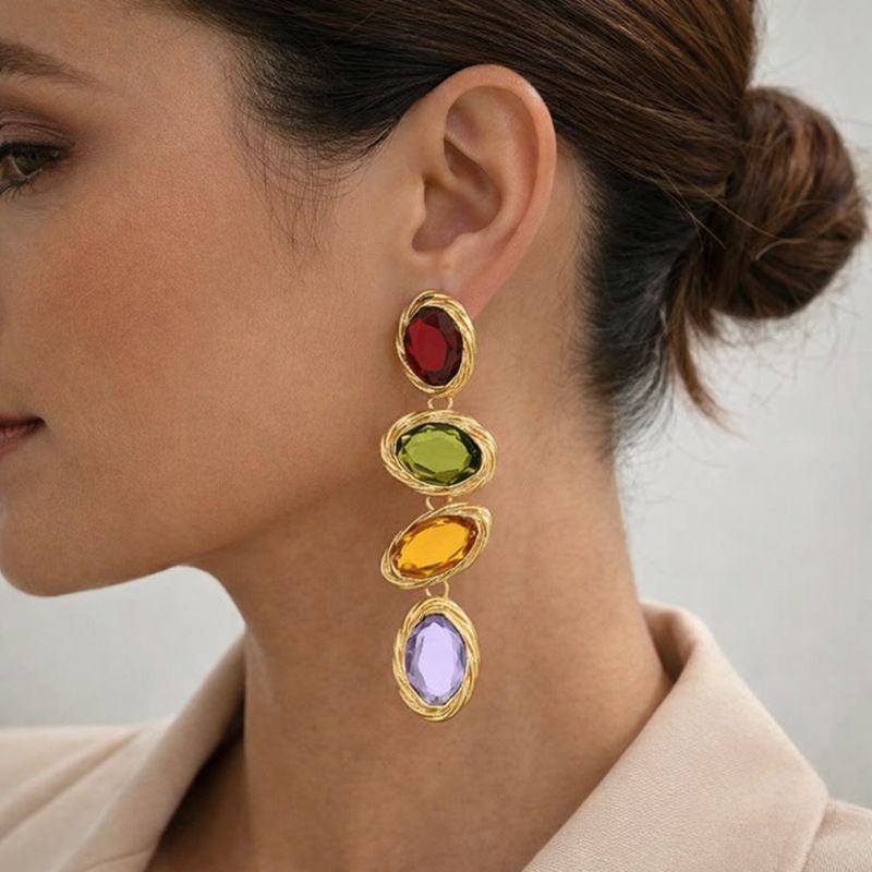 Color Block Glass Drop Earrings – Multicolour