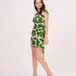 Short-sleeve mini dress featuring a straight back design and a self-tie waist belt for a defined and adjustable shape.