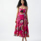 Pink chinon midi dress with sweetheart neckline and soft A-line silhouette