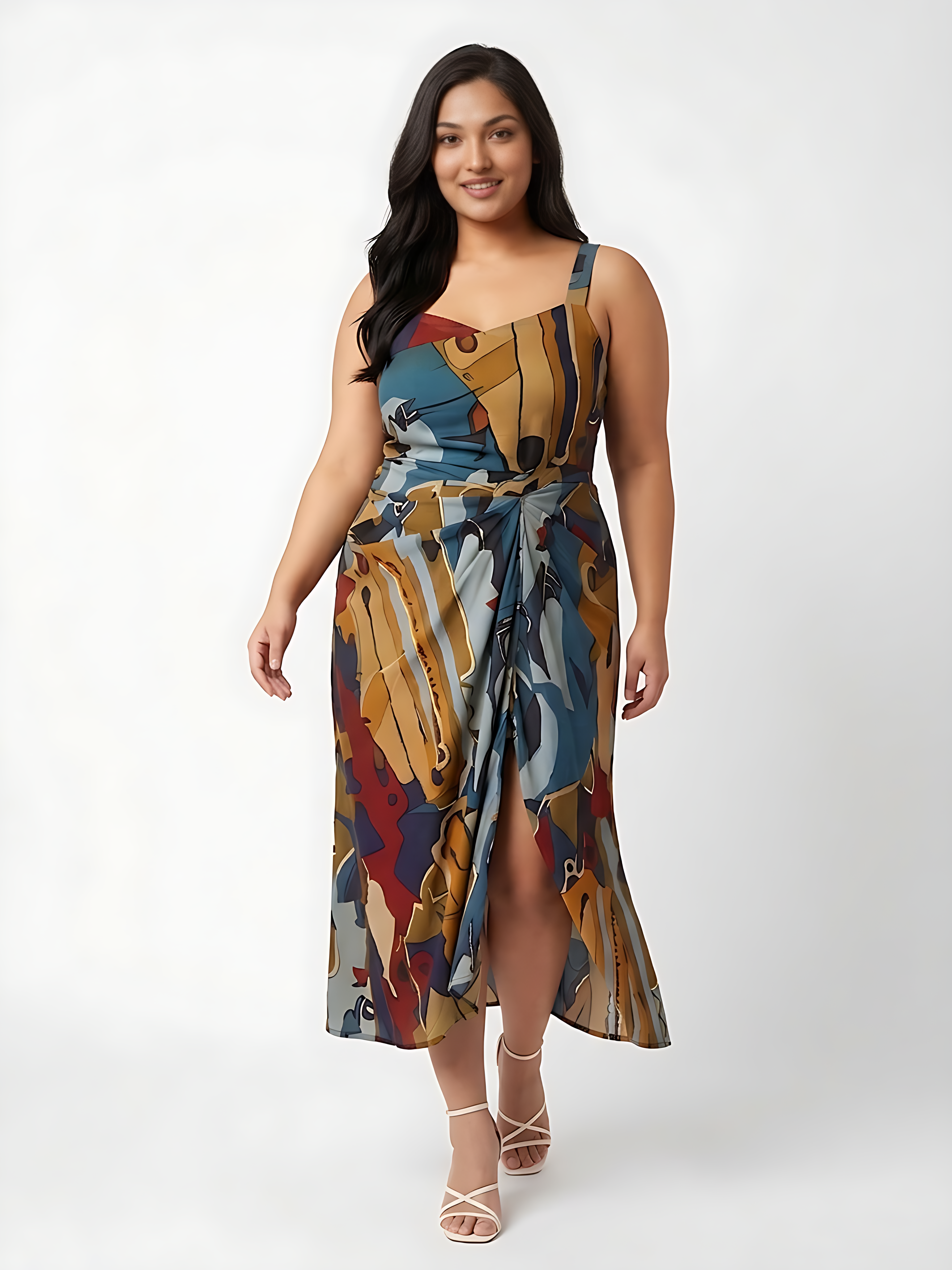 Modern Abstract Slit Midi Dress