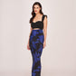 Printed long crepe dress featuring a front cut-out detail and bold abstract floral print