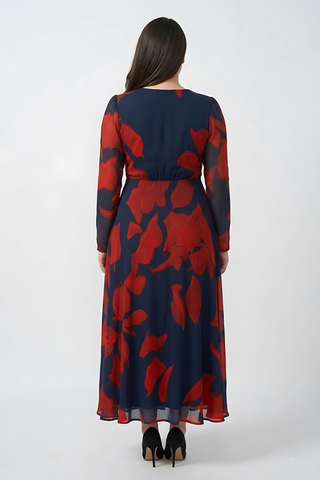 Plus size chinon ankle-length dress with a fluid, non-clingy drape that falls smoothly over curves with ease