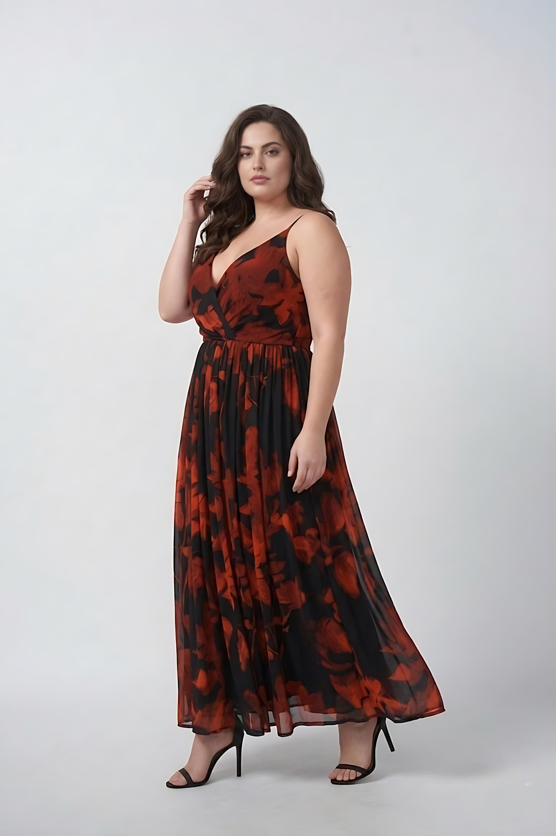 Plus size chinon dress with a flowy silhouette that moves easily and feels comfortable on the body