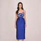Blue satin midi dress with side cut-outs, suitable for parties and evening outings