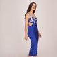 V-neck satin midi dress in blue, ideal for date nights and stylish social gatherings