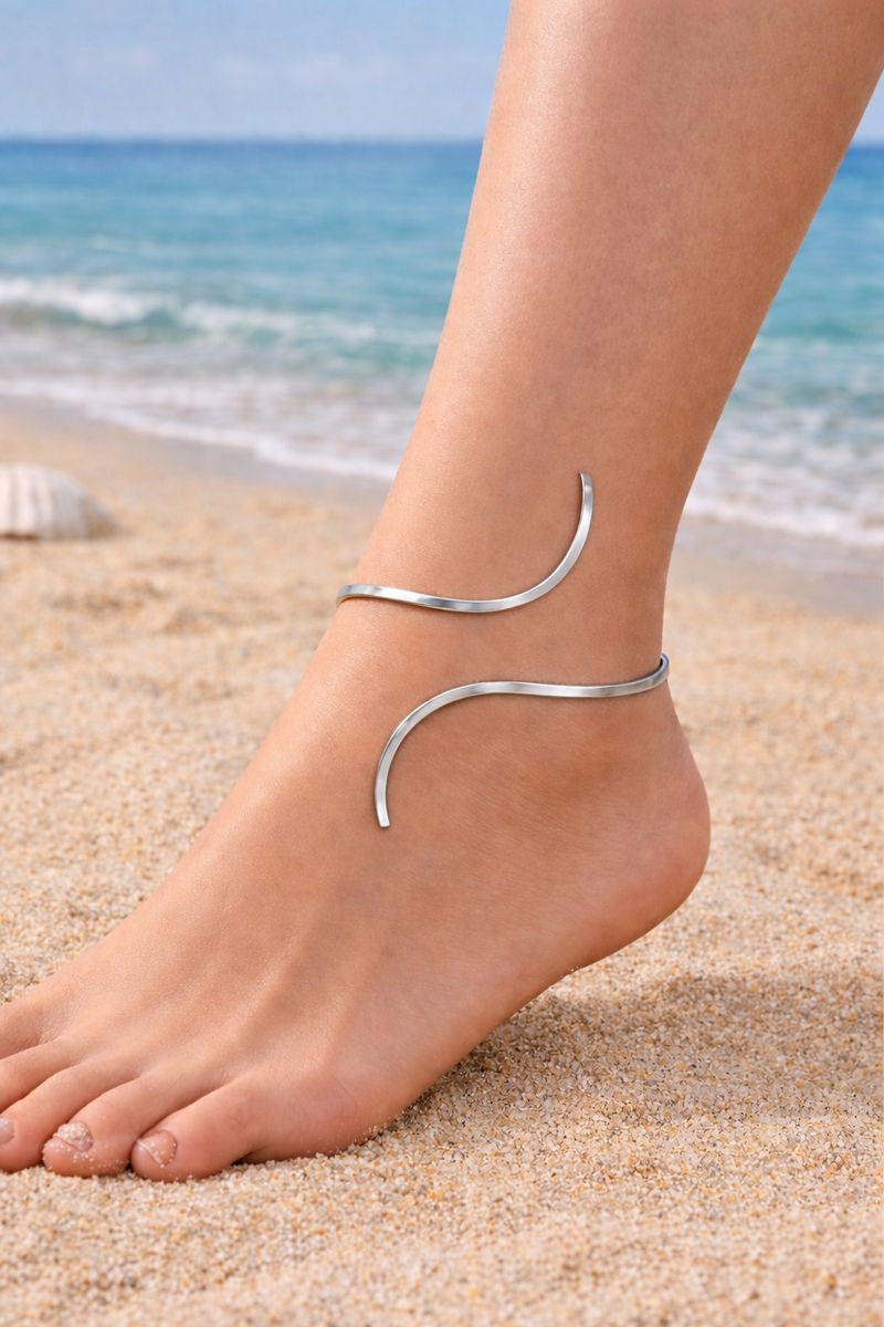 Sculpted Open Anklet – Silver