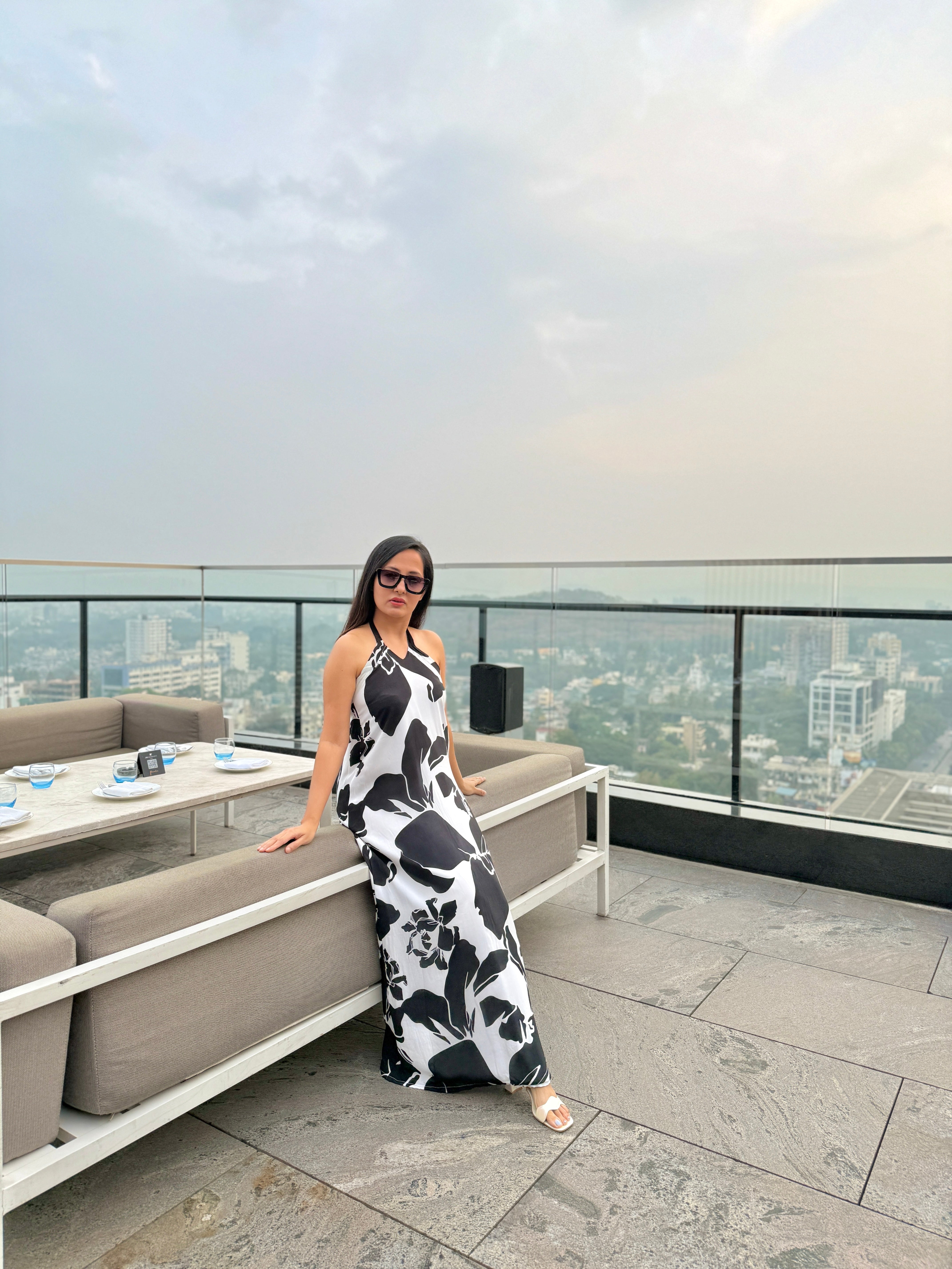 Ebon Petal Crepe Dress