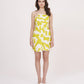 Yellow muslin tube dress with a bold geometric-inspired abstract print