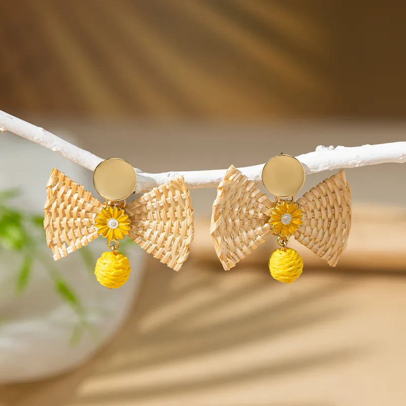 Raffia Bow Drop Earrings – Yellow