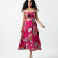 Lightweight floral abstract midi dress in airy chinon fabric