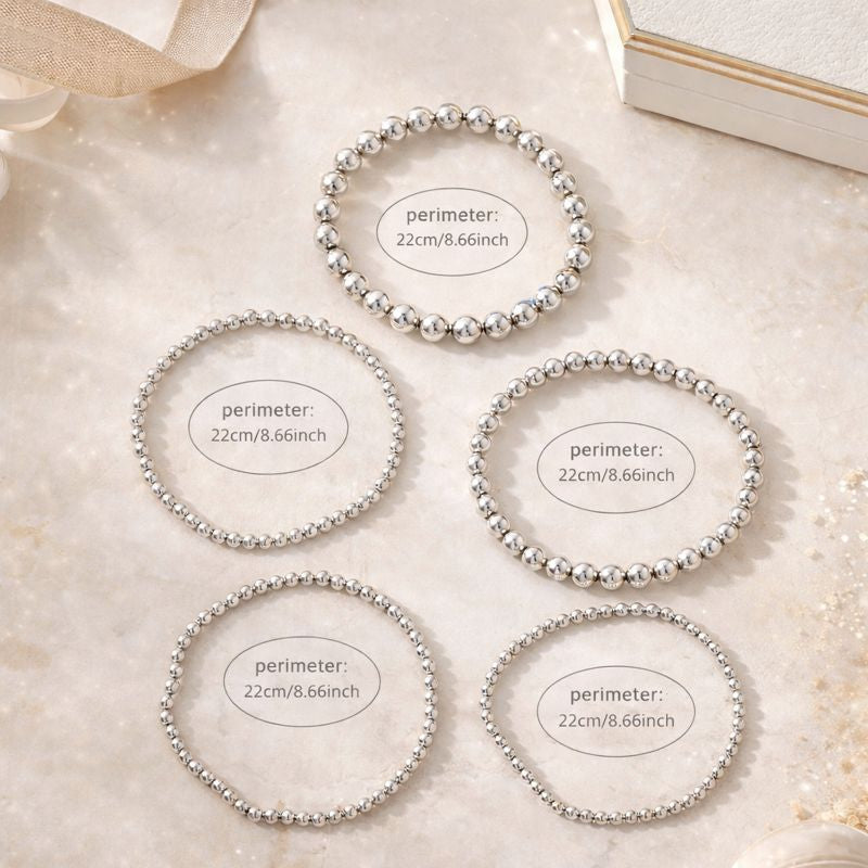 Silver Beaded Anklet Set