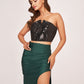 Satin tube top and skirt set with a V-cut neckline, ideal for upscale soirées and glamorous evening events