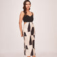 Silk midi dress with a V-neckline, slim shoulder straps, and pleated front yoke
